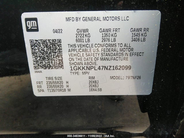 2022 GMC Acadia, VIN: 1GKKNPL47NZ162099