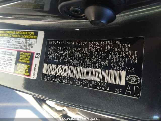 2010 TOYOTA COROLLA VIN: 2T1BU4EE6AC314350
