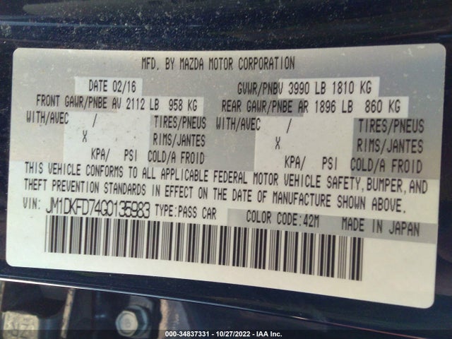 2016 Mazda CX-3, VIN: JM1DKFD74G0135983