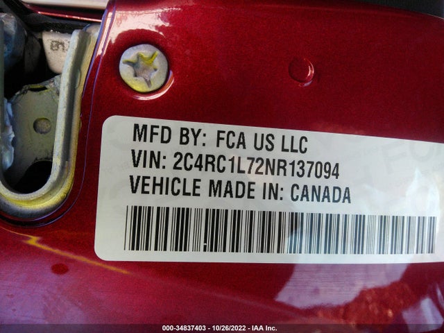 2022 Chrysler Pacifica Hybrid, VIN: 2C4RC1L72NR137094