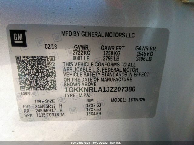1GKKNRLA1JZ207386 GMC ACADIA SLE