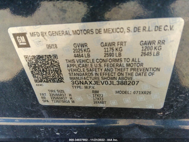 Chevrolet EQUINOX LT 2018 3GNAXJEV0JL388207 Image 9