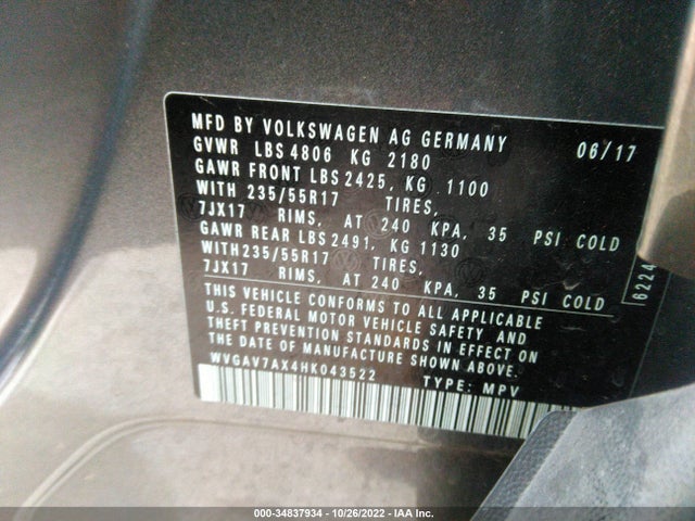 WVGAV7AX4HK043522 Volkswagen TIGUAN