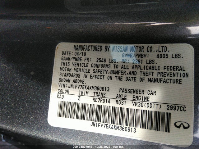 2019 Infiniti Q60, VIN: JN1FV7EK4KM360613