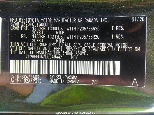 2020 Lexus RX, VIN: 2T2HGMDA7LC048447