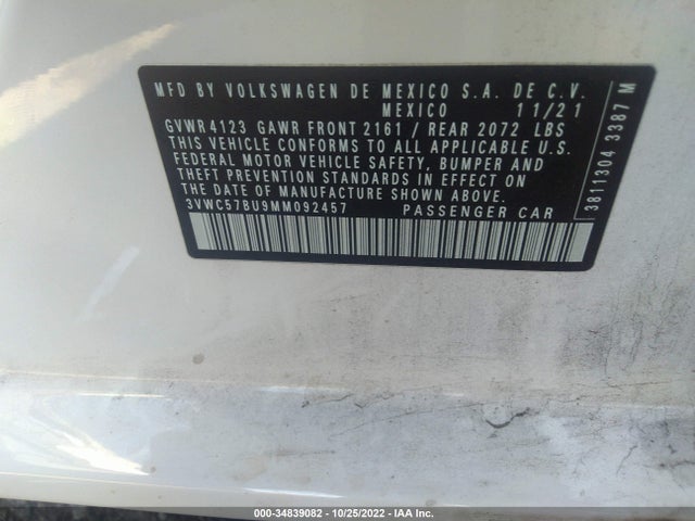 3VWC57BU9MM092457 Volkswagen Jetta S/se/r-line