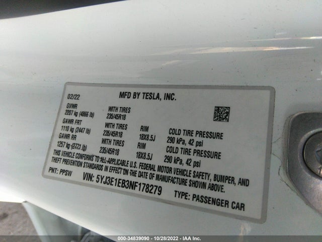 Tesla Model 3 Long Range 2022 5YJ3E1EB3NF178279 Image 9