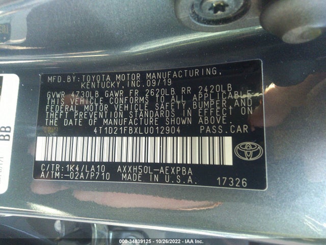 2020 Toyota Avalon, VIN: 4T1D21FBXLU012904