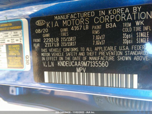 KNDEUCAA9M7135560 KIA SELTOS S