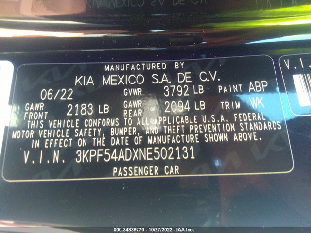 2022 Kia Forte, VIN: 3KPF54ADXNE502131