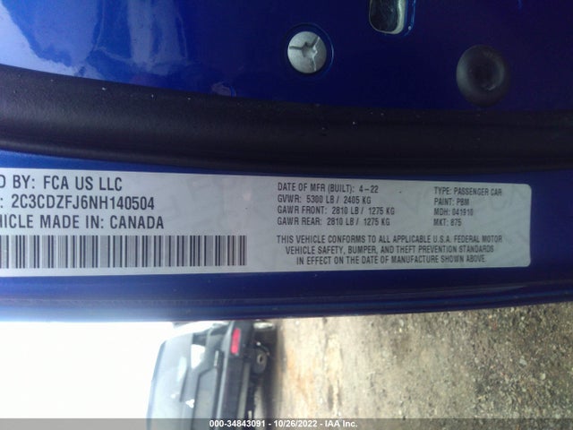 Dodge Challenger R/t Scat Pack 2022 2C3CDZFJ6NH140504 Image 9