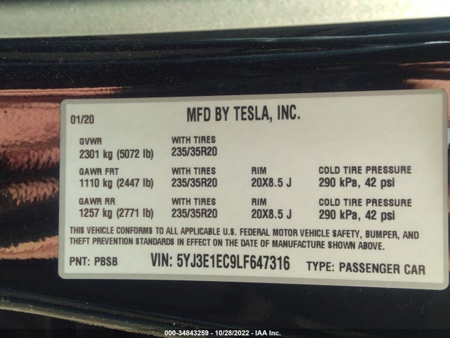 Tesla Model 3 Performance 2020 5YJ3E1EC9LF647316 Image 10