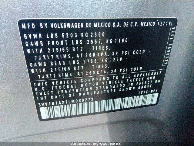 2020 Volkswagen Tiguan, VIN: 3VV1B7AX7LM080273