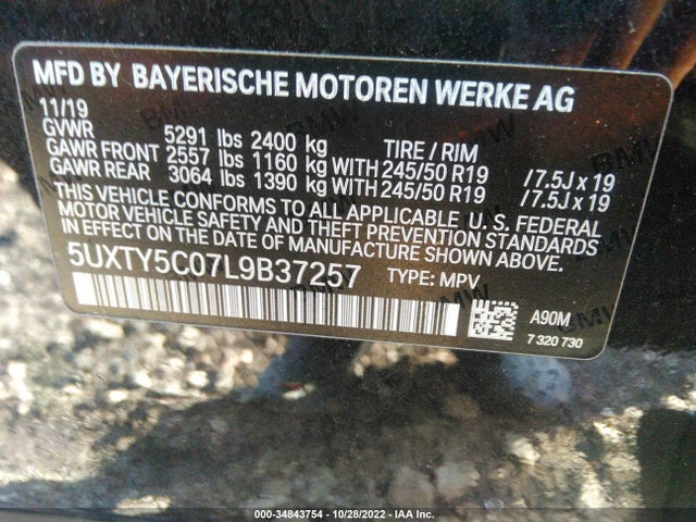 2020 BMW X3, VIN: 5UXTY5C07L9B37257