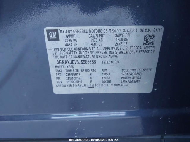 Chevrolet EQUINOX LT 2018 3GNAXJEV3JS586656 Image 9