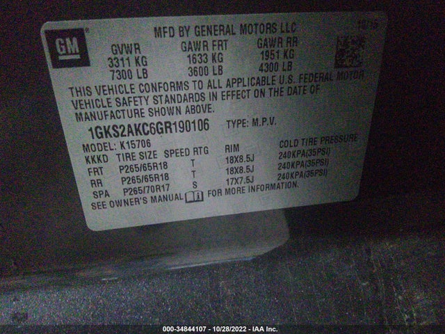 GMC YUKON SLE 2016 1GKS2AKC6GR190106 Image 9