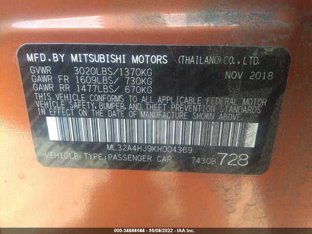 ML32A4HJ9KH004369 Mitsubishi MIRAGE SE