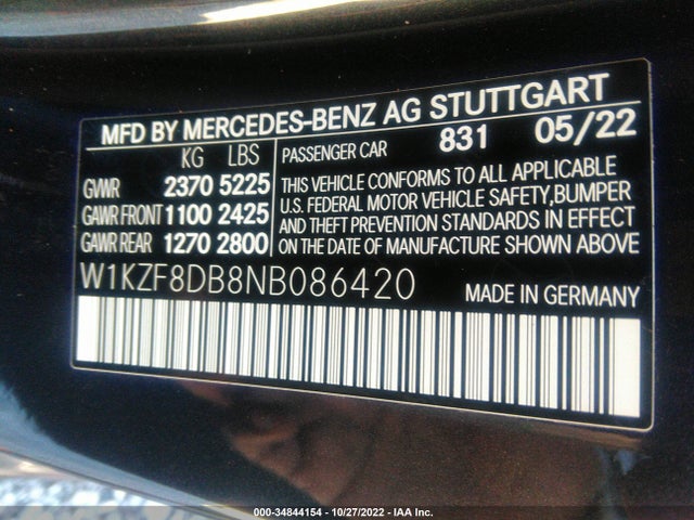 2022 Mercedes-Benz E-Class, VIN: W1KZF8DB8NB086420