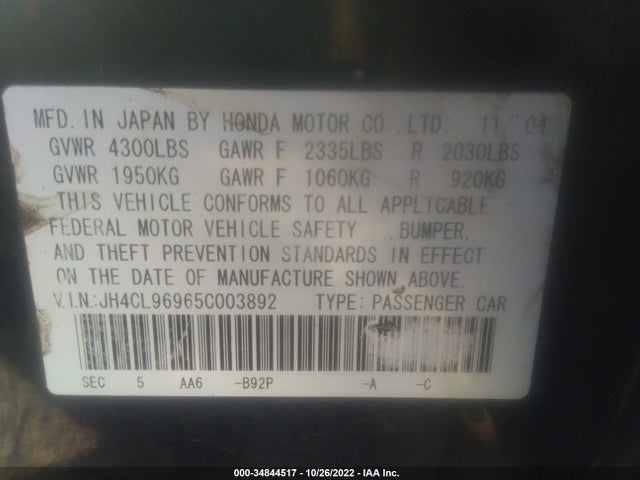 Acura TSX 2005 JH4CL96965C003892 Image 10