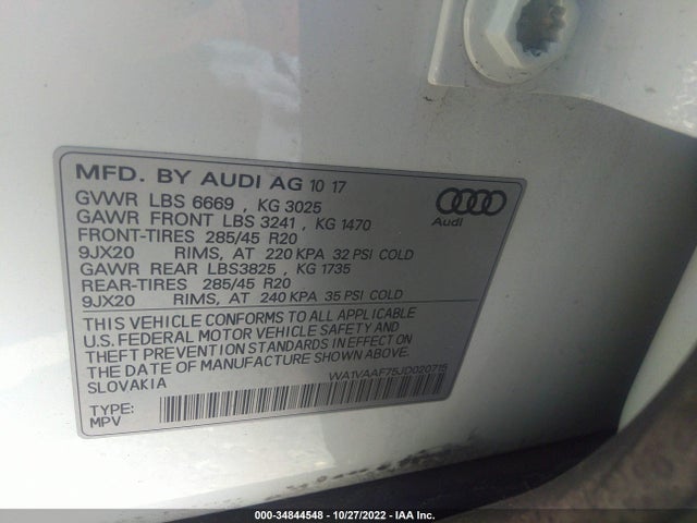 2018 Audi Q7, VIN: WA1VAAF75JD020715