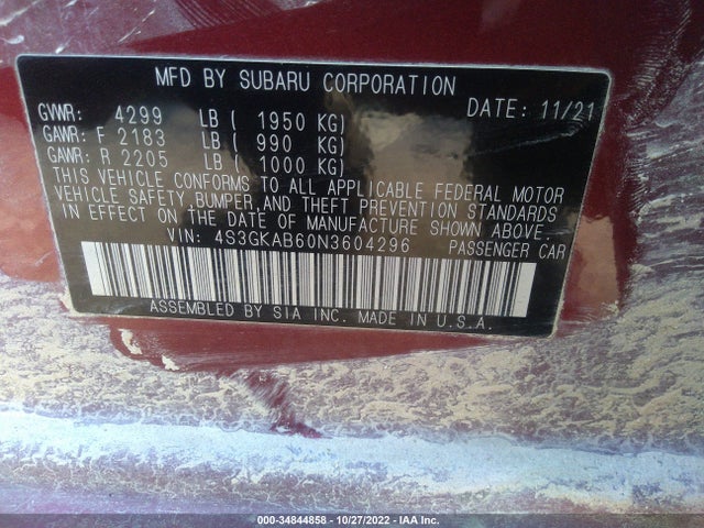 2022 Subaru Impreza, VIN: 4S3GKAB60N3604296