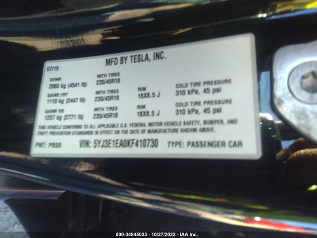 Tesla Model 3 Range 2019 5YJ3E1EA0KF410730 Image 10