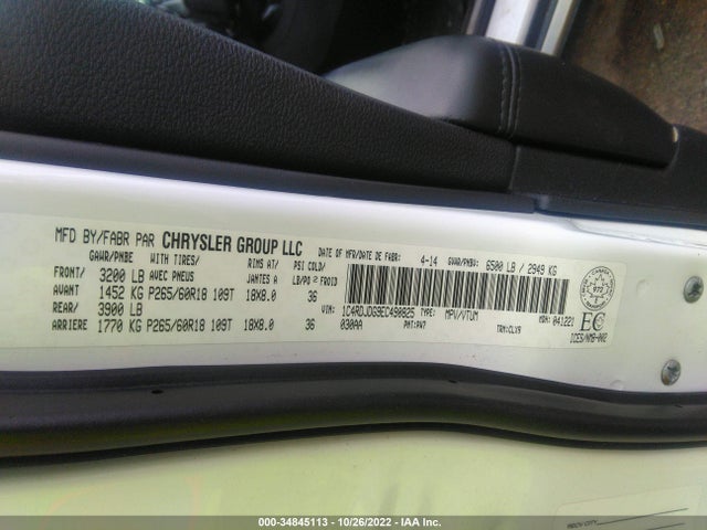 Dodge DURANGO LIMITED 2014 1C4RDJDG9EC490825 Image 9