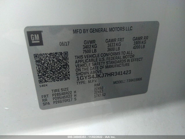 2017 Cadillac Escalade, VIN: 1GYS4JKJ7HR341423