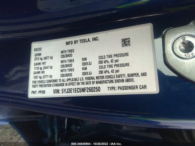 Tesla Model 3 Performance 2022 5YJ3E1EC5NF260250 Image 10
