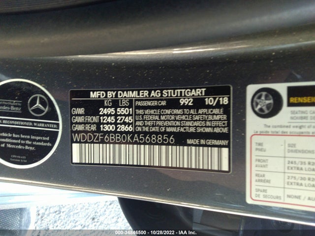 2019 Mercedes-Benz E-Class, VIN: WDDZF6BB0KA568856