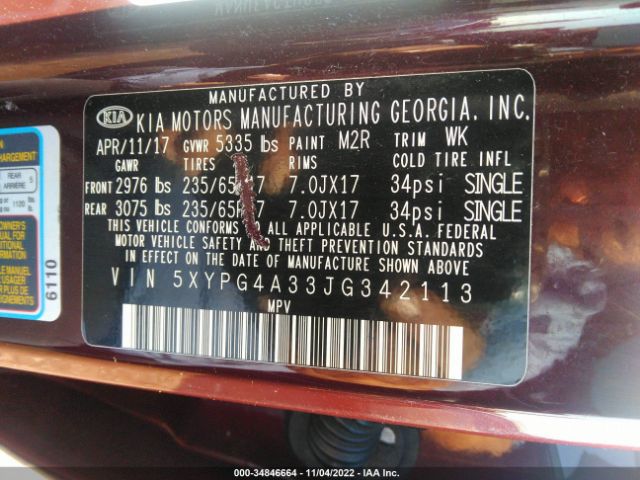 5XYPG4A33JG342113 KIA SORENTO LX