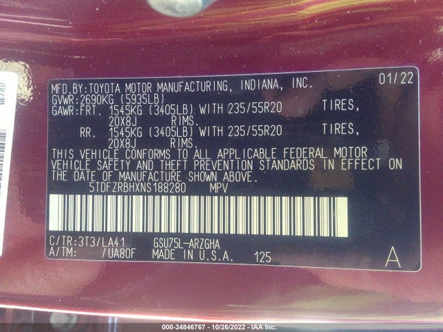 Toyota Highlander 2022 5TDFZRBHXNS188280 Image 11