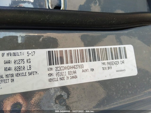 2017 DODGE CHARGER SXT VIN: 2C3CDXHGXHH637033