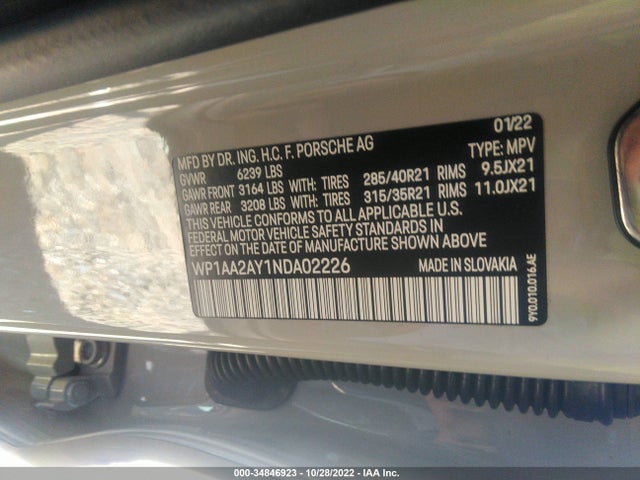 2022 Porsche Cayenne, VIN: WP1AA2AY1NDA02226