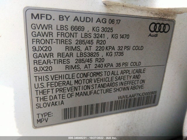 2018 Audi Q7, VIN: WA1LAAF7XJD000905