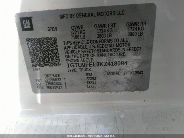 1GTU9FEL3KZ418094 GMC Sierra 1500 Denali