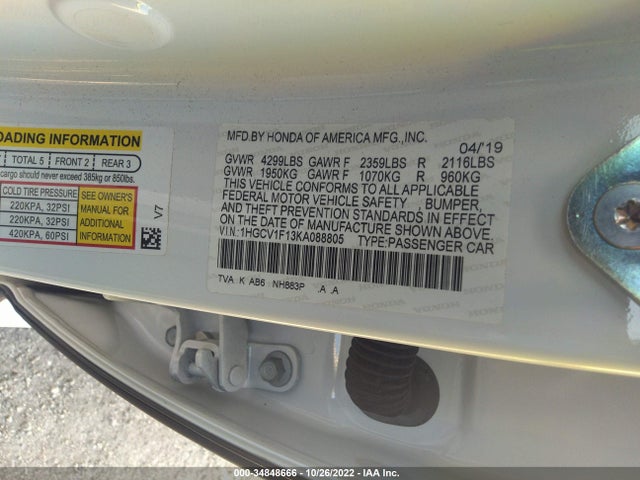 Honda Accord Sedan Lx 1.5t 2019 1HGCV1F13KA088805 Image 9