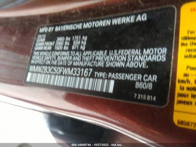 2015 MINI COOPER COUNTRYMAN VIN: WMWZB3C50FWM33167