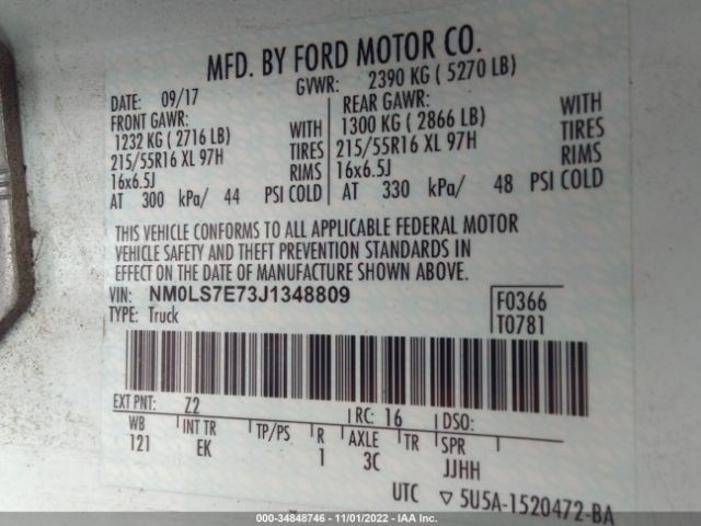 NM0LS7E73J1348809 Ford Transit Connect Van Xl