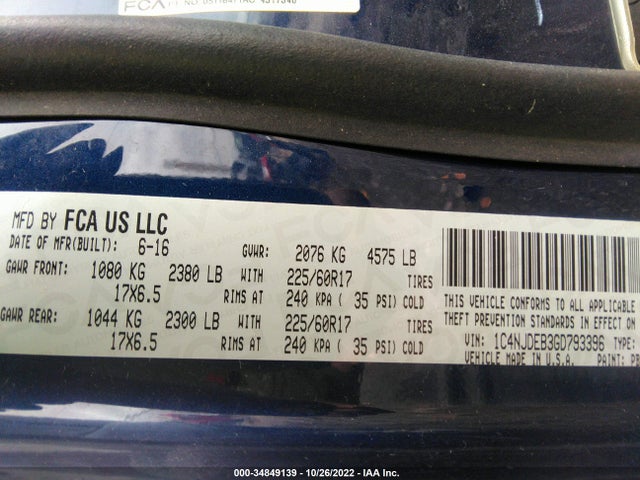 1C4NJDEB3GD793396 Jeep Compass High Altitude Edition