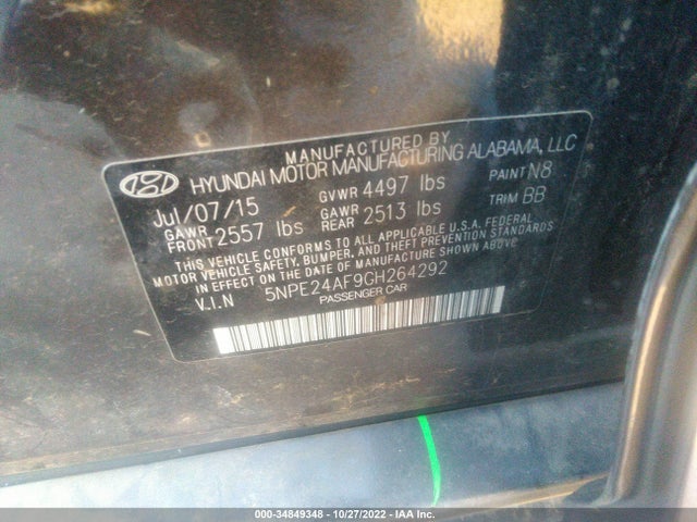 2016 HYUNDAI SONATA 2.4L SE VIN: 5NPE24AF9GH264292