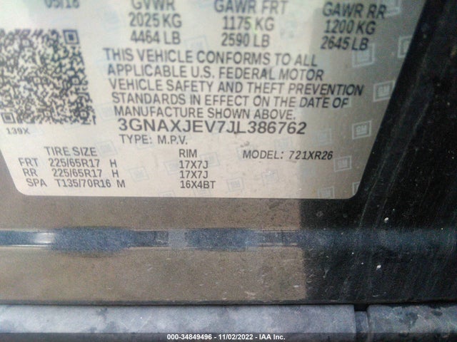 Chevrolet EQUINOX LT 2018 3GNAXJEV7JL386762 Image 10