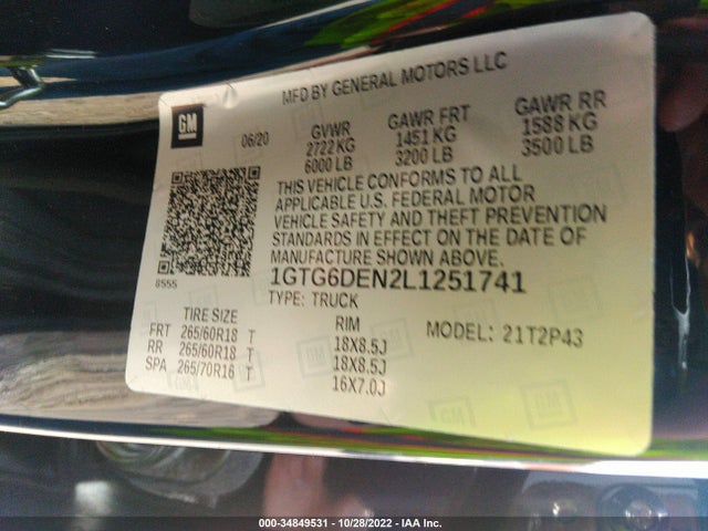 2020 GMC Canyon, VIN: 1GTG6DEN2L1251741