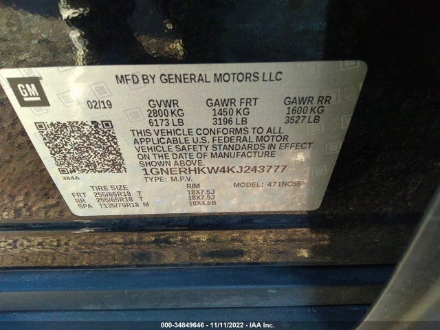 Chevrolet Traverse Lt Leather 2019 1GNERHKW4KJ243777 Image 9
