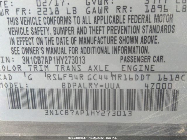 3N1CB7AP1HY273013 Nissan Sentra Sr Turbo