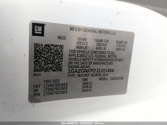 2018 Chevrolet Express, VIN: 1GAZGNFP2J1311454