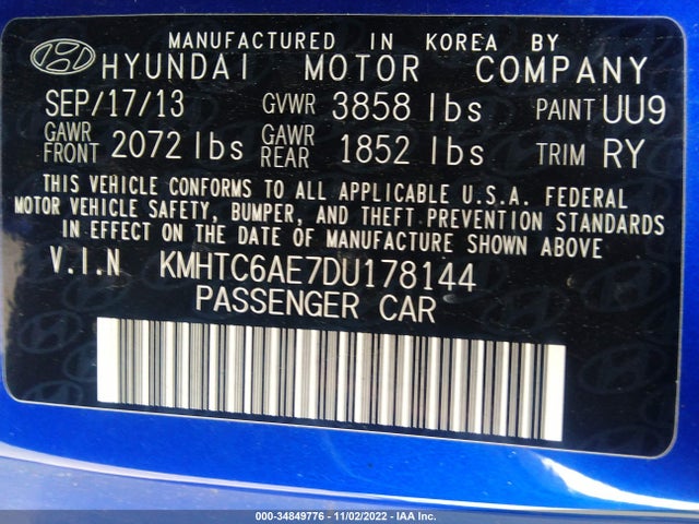 Hyundai Veloster 2013 KMHTC6AE7DU178144 Image 9