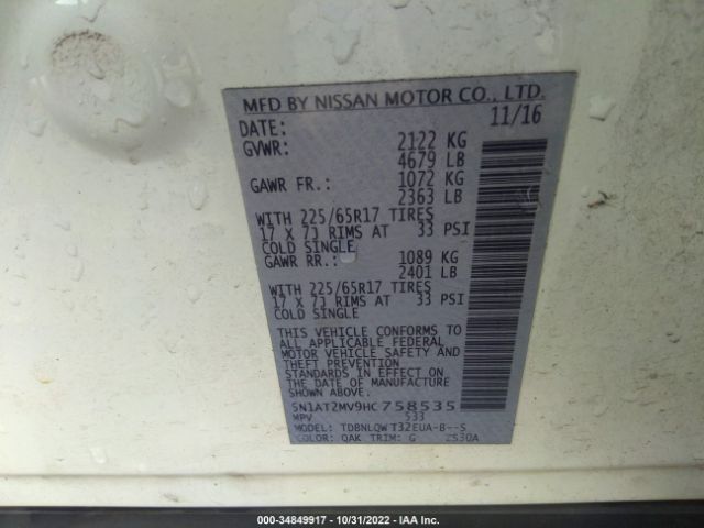5N1AT2MV9HC758535 Nissan ROGUE SV