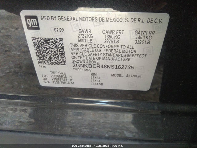 2022 Chevrolet Blazer, VIN: 3GNKBCR48NS162735