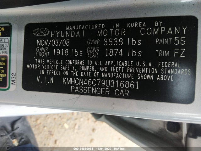 2009 HYUNDAI ACCENT AUTO GLS VIN: KMHCN46C79U316861